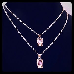 Cute Lucky Cat Necklace with Opal Pearl